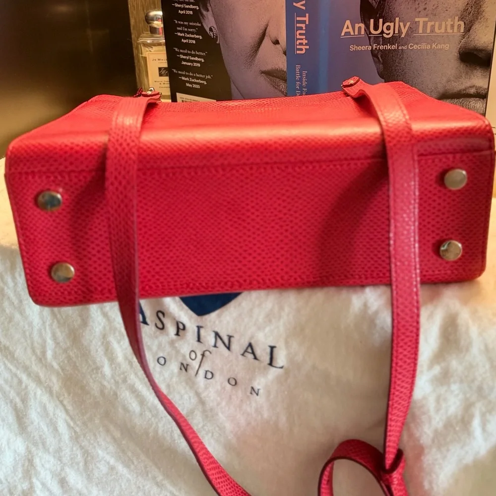 Aspinal of London Coral Red Leather Clutch with Gold-Tone Lock - Picture 9 of 16